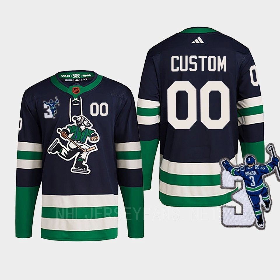 Vancouver Canucks Custom 00 Navy Reverse Retro 2.0 Kevin Bieska Patch Jersey - JS144 