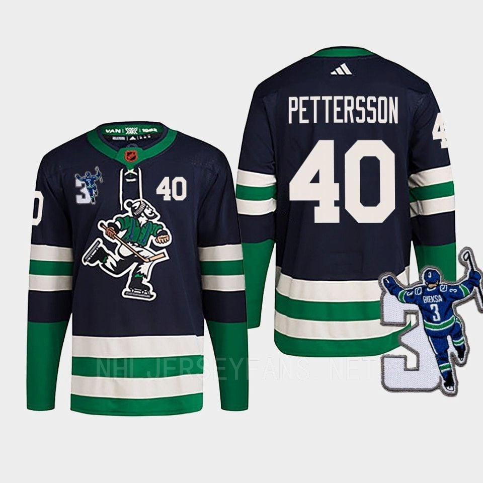Vancouver Canucks Elias Pettersson 40 Navy Reverse Retro 2.0 Kevin Bieska Patch Jersey - JS122 