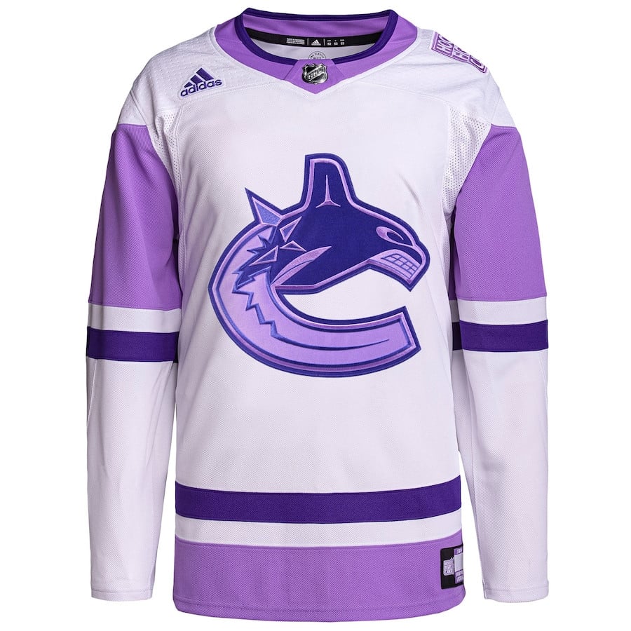 Alternative view of Vancouver Canucks Hockey Fights Cancer Primegreen Custom Men Jersey - White/Purple - JS155 