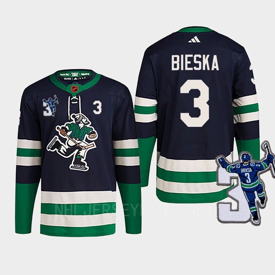 Vancouver Canucks Kevin Bieska 3 Navy Reverse Retro 2.0 Kevin Bieska Patch Jersey - JS570 
