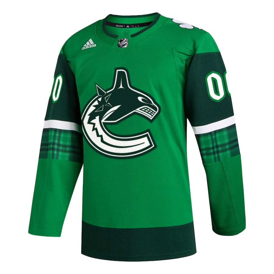 Alternative view of Vancouver Canucks St. Patrick's Day Custom Men Jersey - Kelly Green - JS578 