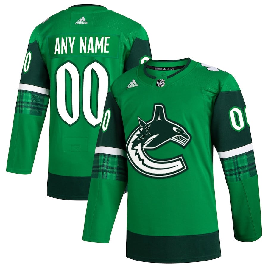 Vancouver Canucks St. Patrick's Day Custom Men Jersey - Kelly Green - JS578 