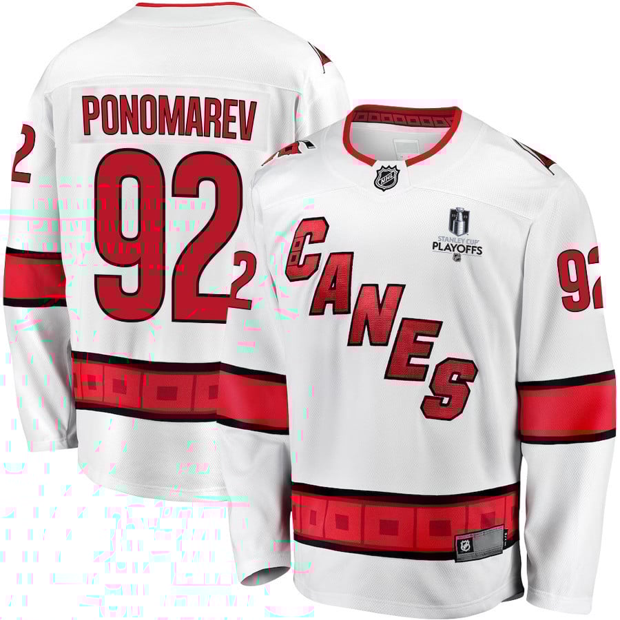 Vasiliy Ponomarev 92 Carolina Hurricanes Stanley Cup 2023 Playoffs Patch Away Breakaway Men Jersey - White - JS859 