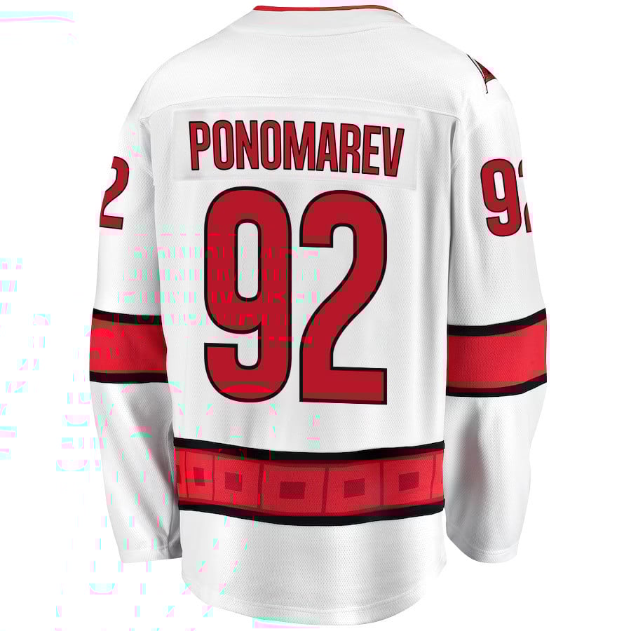 Alternative view of Vasiliy Ponomarev 92 Carolina Hurricanes Stanley Cup 2023 Playoffs Patch Away Breakaway Men Jersey - White - JS859 