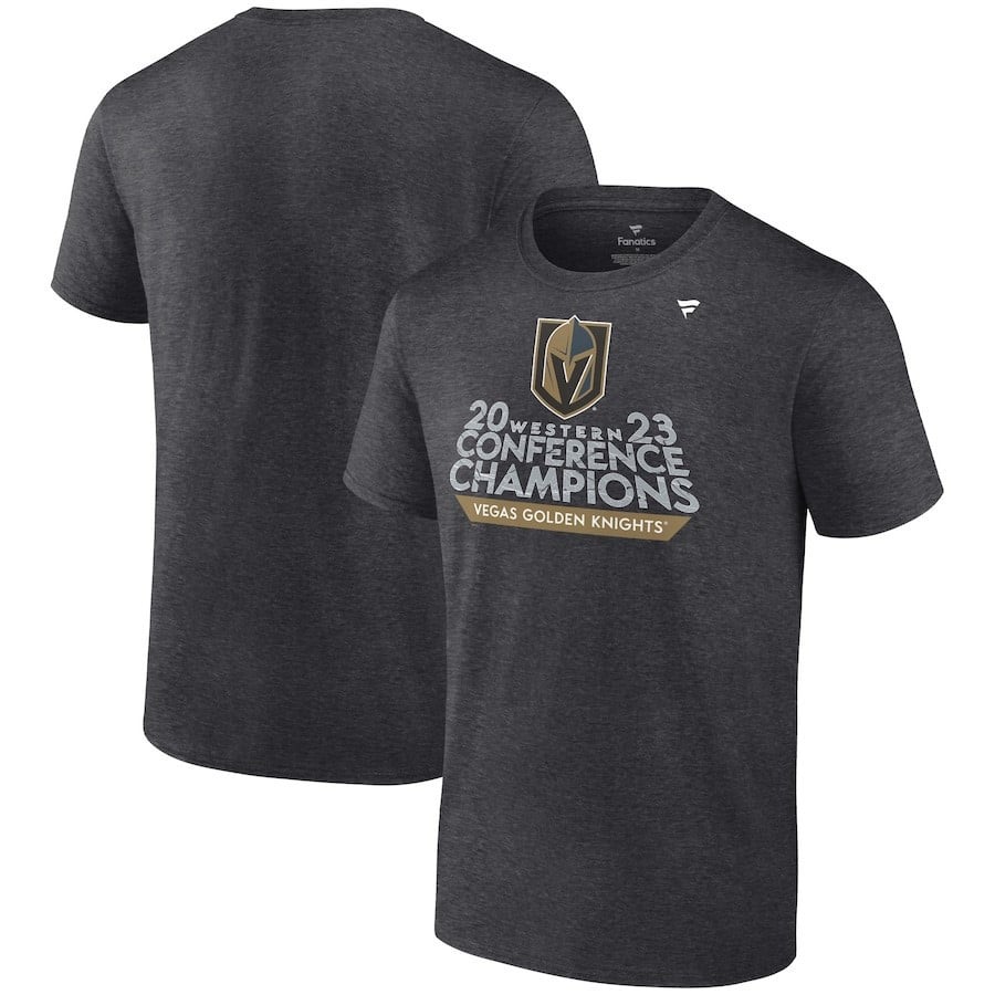 Vegas Golden Knights 2023 Western Conference Champions Locker Room T-Shirt - Heather Charcoal - JS156 