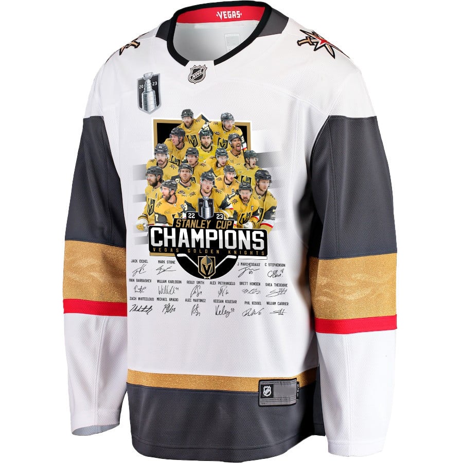 Alternative view of Vegas Golden Knights Celebrating Vegas' Championship 2023 Stanley Cup Men Jersey - White - JS288 