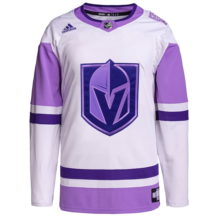 Alternative view of Vegas Golden Knights Hockey Fights Cancer Primegreen Men Jersey - White/Purple - JS829 