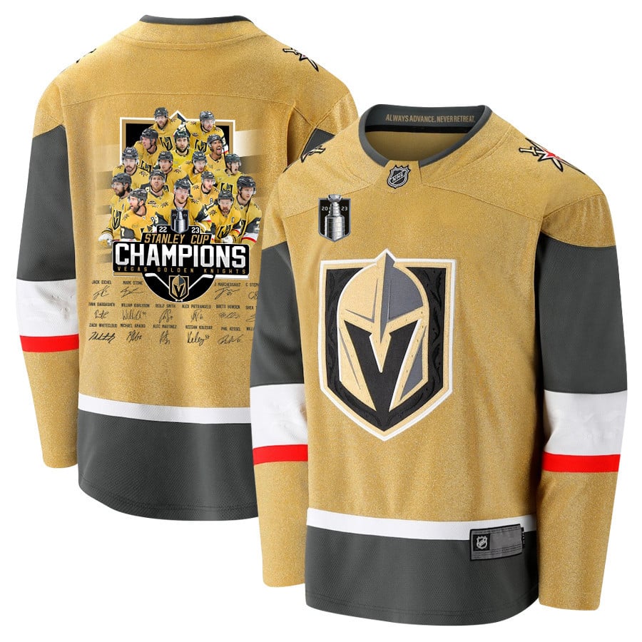 Vegas Golden Knights Players Signatures 2023 Stanley Cup Men Jersey - Yellow - JS202 