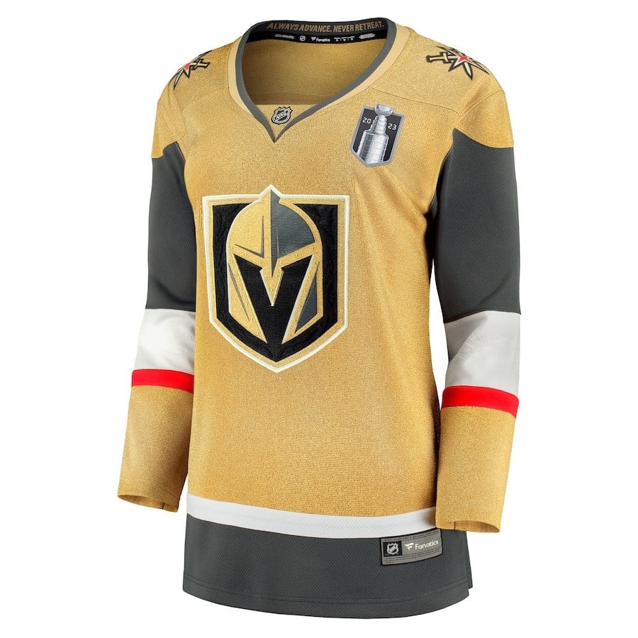 Alternative view of Vegas Golden Knights Women's 2023 Stanley Cup Final Home Breakaway Jersey - Gold - JS574 