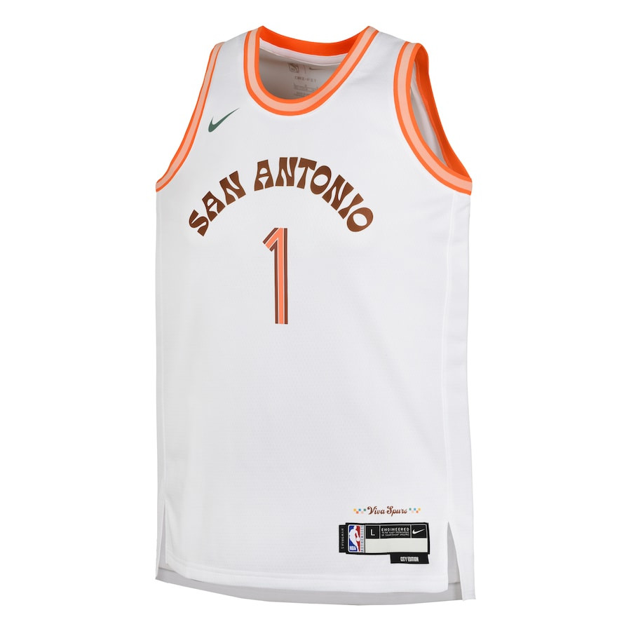 Alternative view of Victor Wembanyama 1 San Antonio Spurs 2023/24 City Edition Swingman YOUTH Jersey - White - JS988 