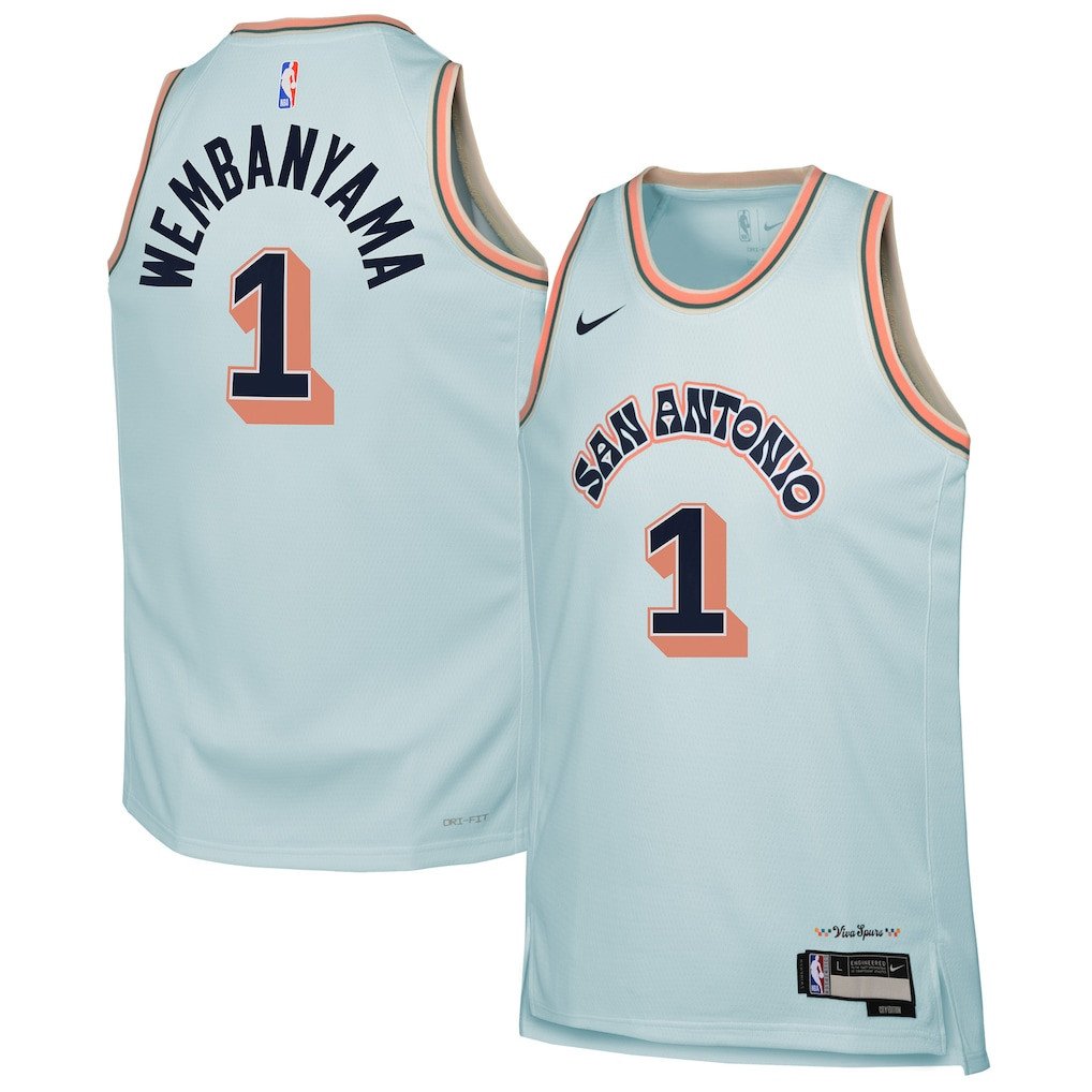 Victor Wembanyama 1 San Antonio Spurs 2024/25 Swingman Player YOUTH Jersey - City Edition - Light Blue - JS956 