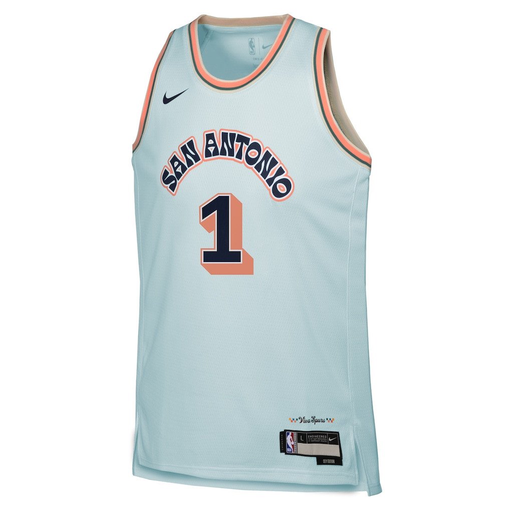 Alternative view of Victor Wembanyama 1 San Antonio Spurs 2024/25 Swingman Player YOUTH Jersey - City Edition - Light Blue - JS956 