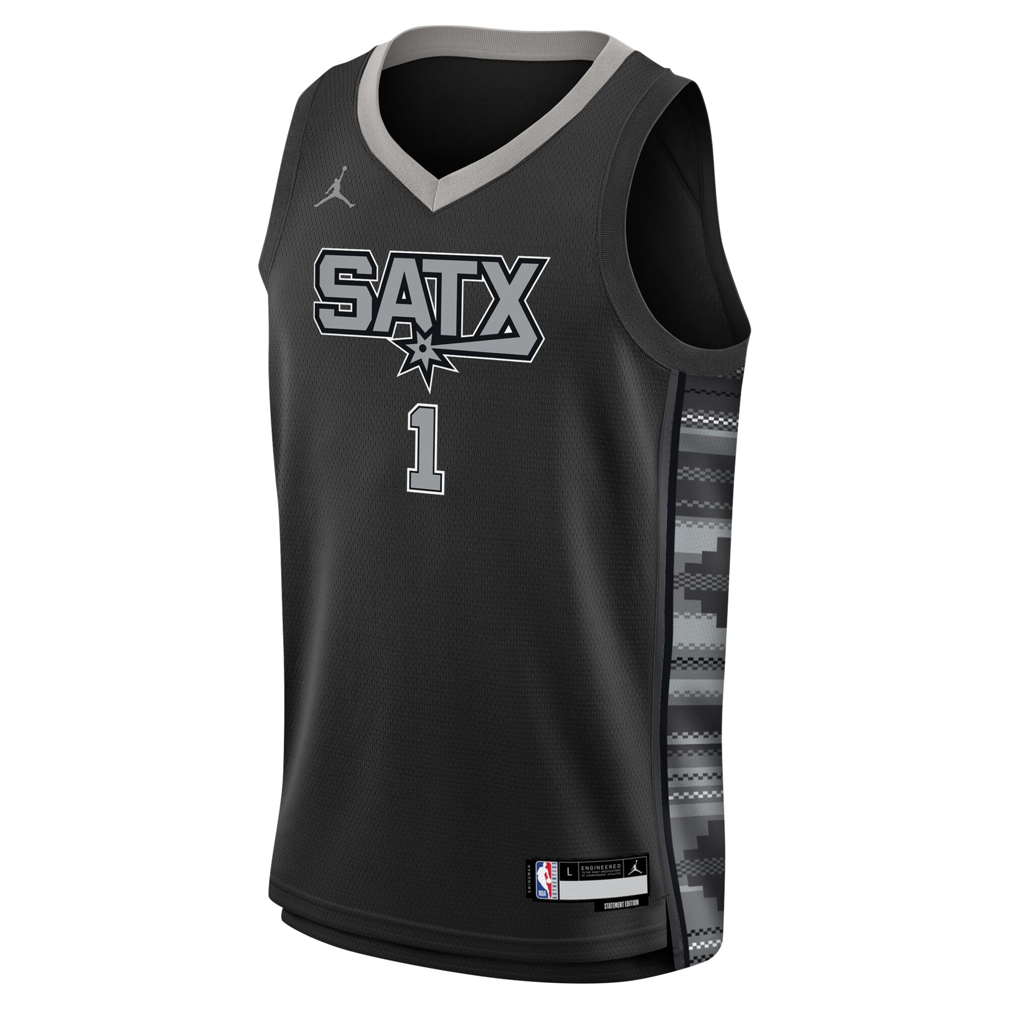 Alternative view of Victor Wembanyama San Antonio Spurs Jordan Brand Youth Swingman Jersey - Statement Edition - Black