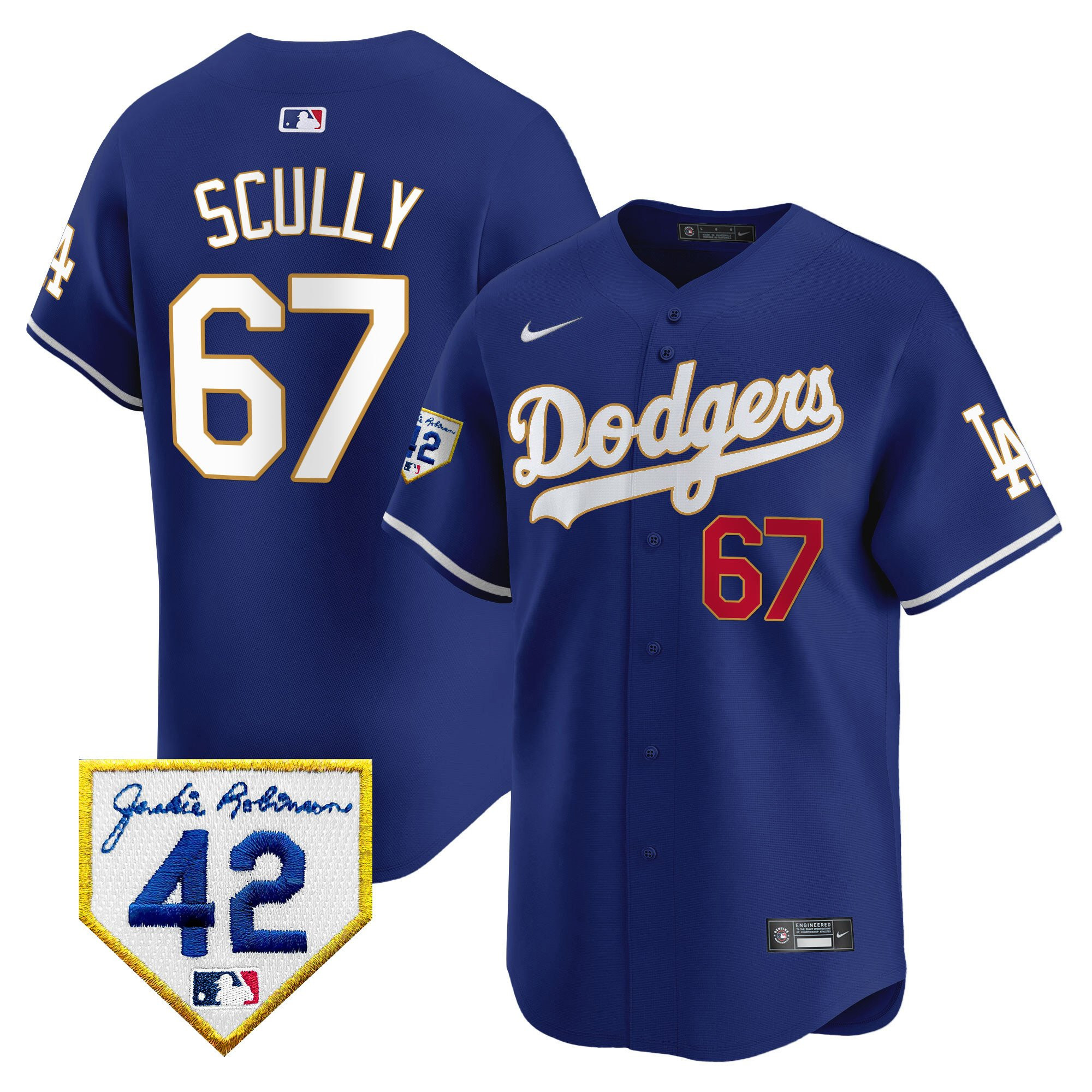 Vin Scully 67 Los Angeles Dodgers 2024 Jackie Robinson Patch Men Jersey - Royal 