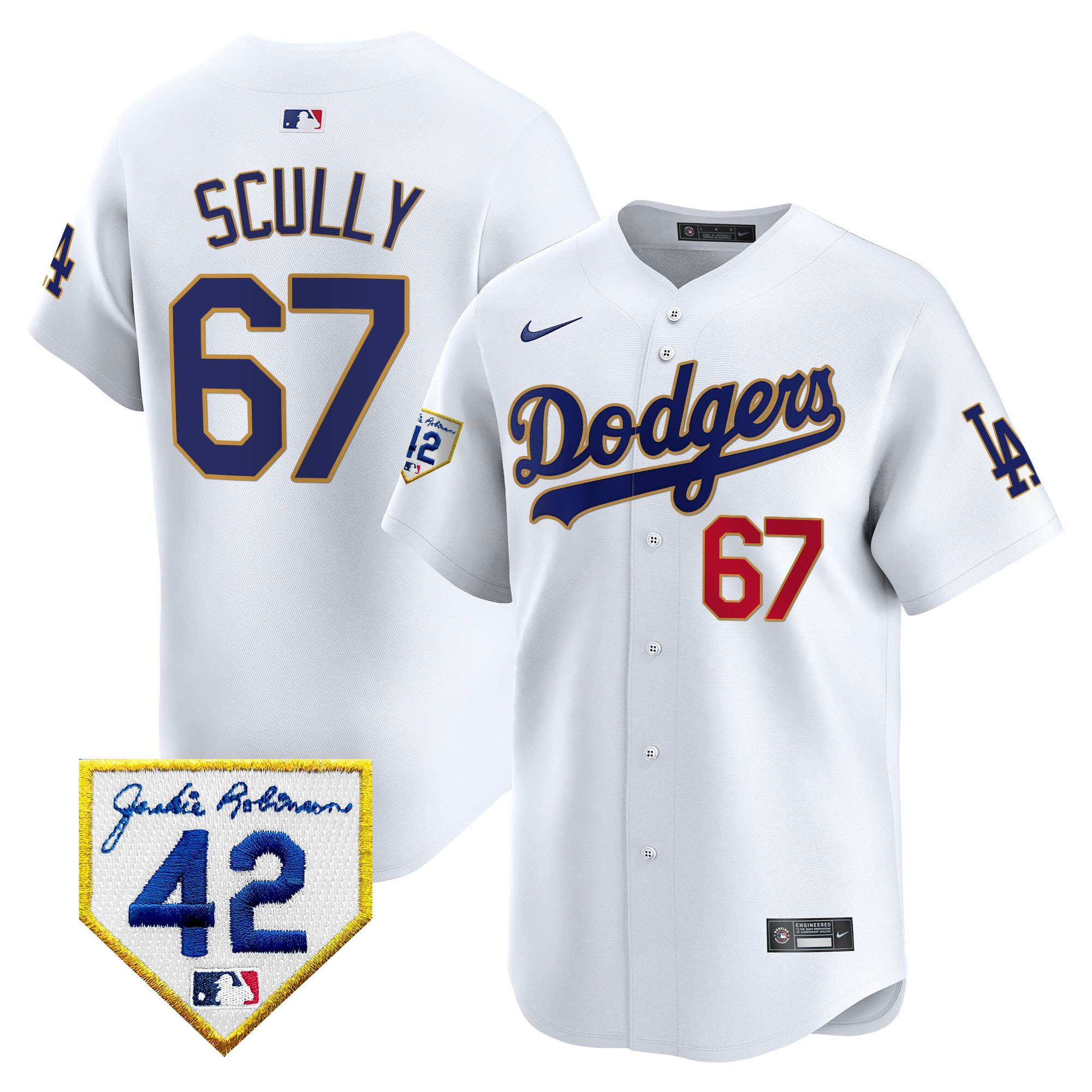 Vin Scully 67 Los Angeles Dodgers 2024 Jackie Robinson Patch Men Jersey - White 