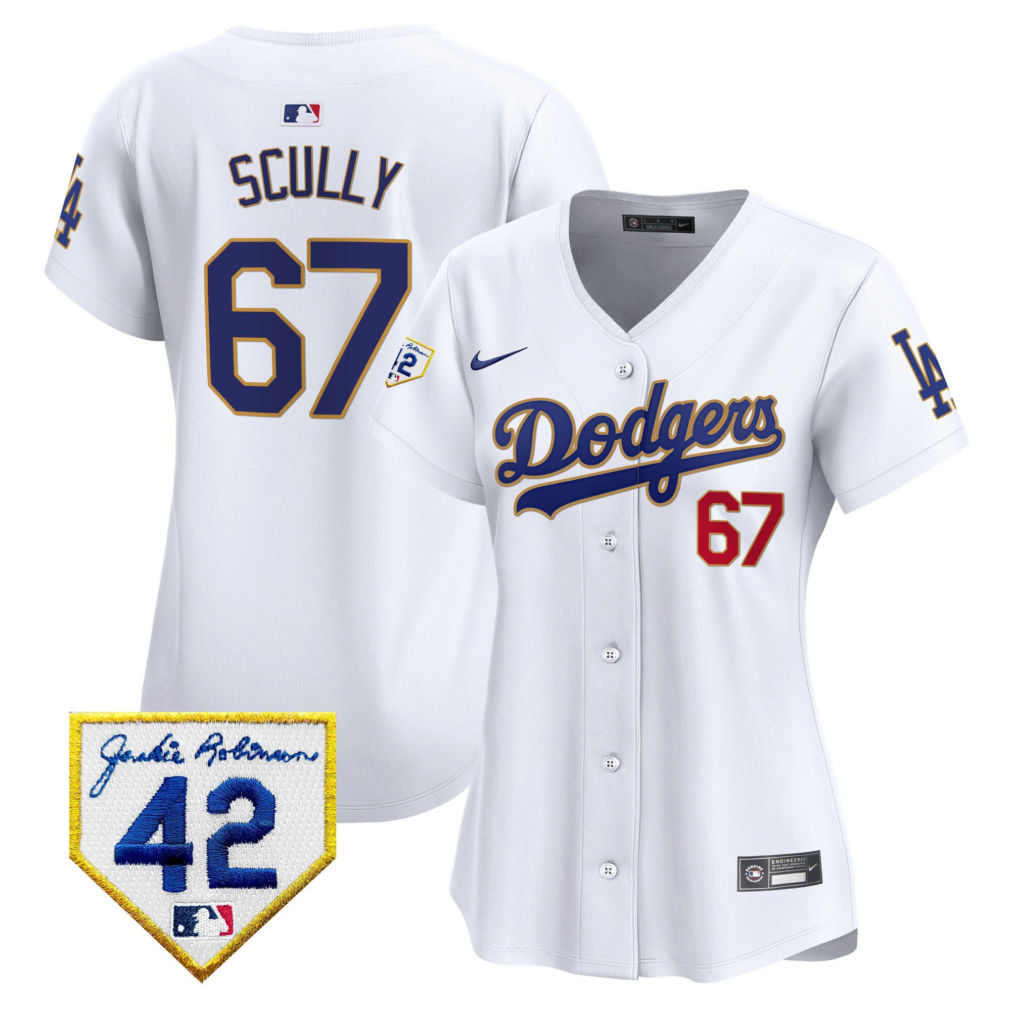 Vin Scully 67 Los Angeles Dodgers 2024 Jackie Robinson Patch Women Jersey - White 
