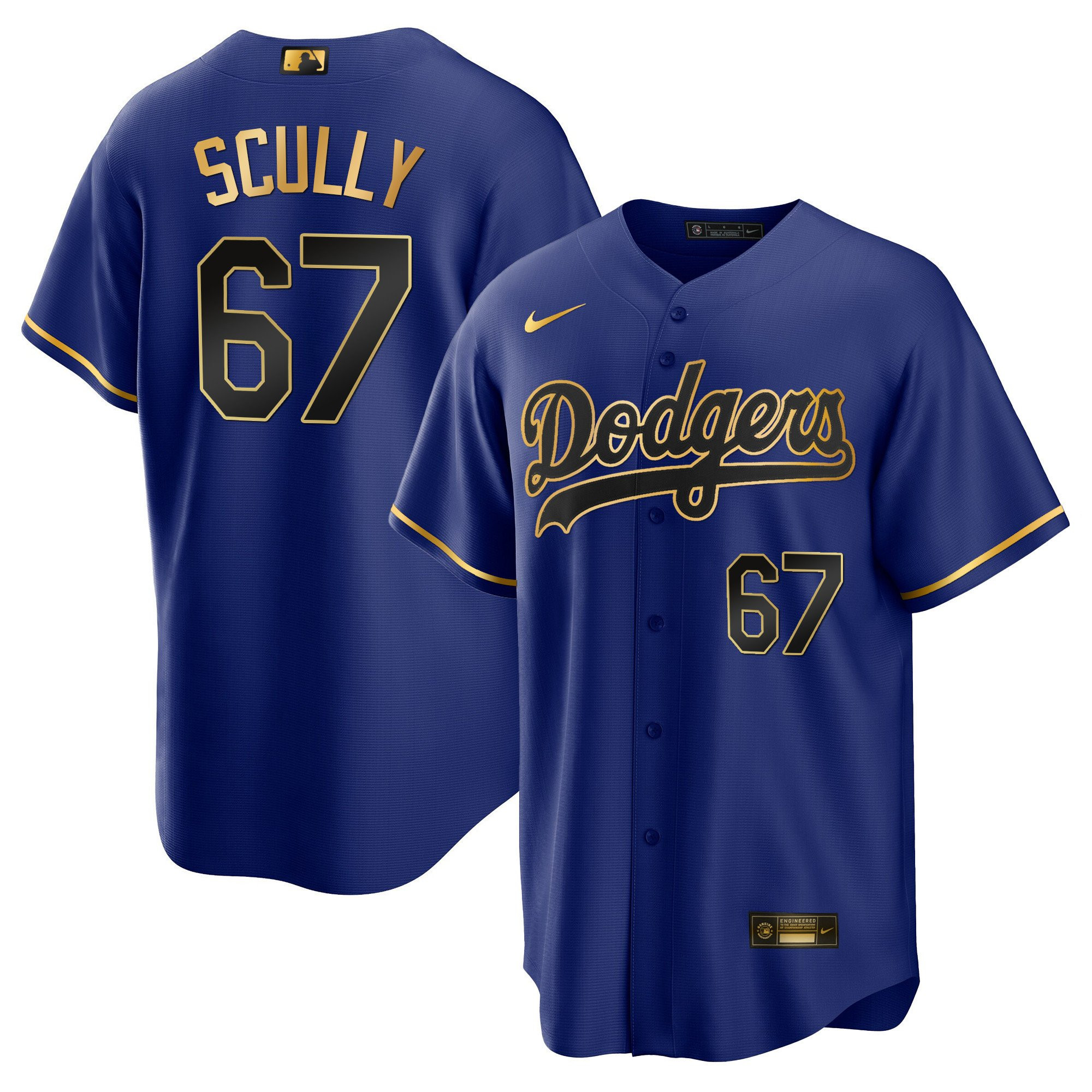 Vin Scully 67 Los Angeles Dodgers Baseball Men Jersey - Cool Black Royal 