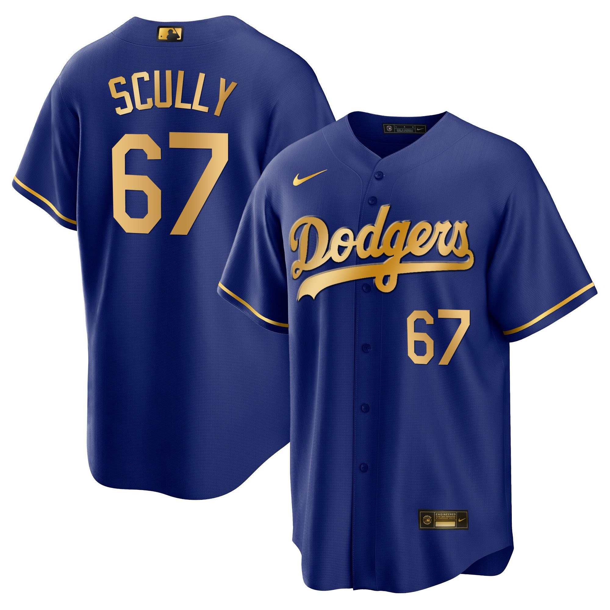 Vin Scully 67 Los Angeles Dodgers Baseball Men Jersey - Cool Royal Gold 