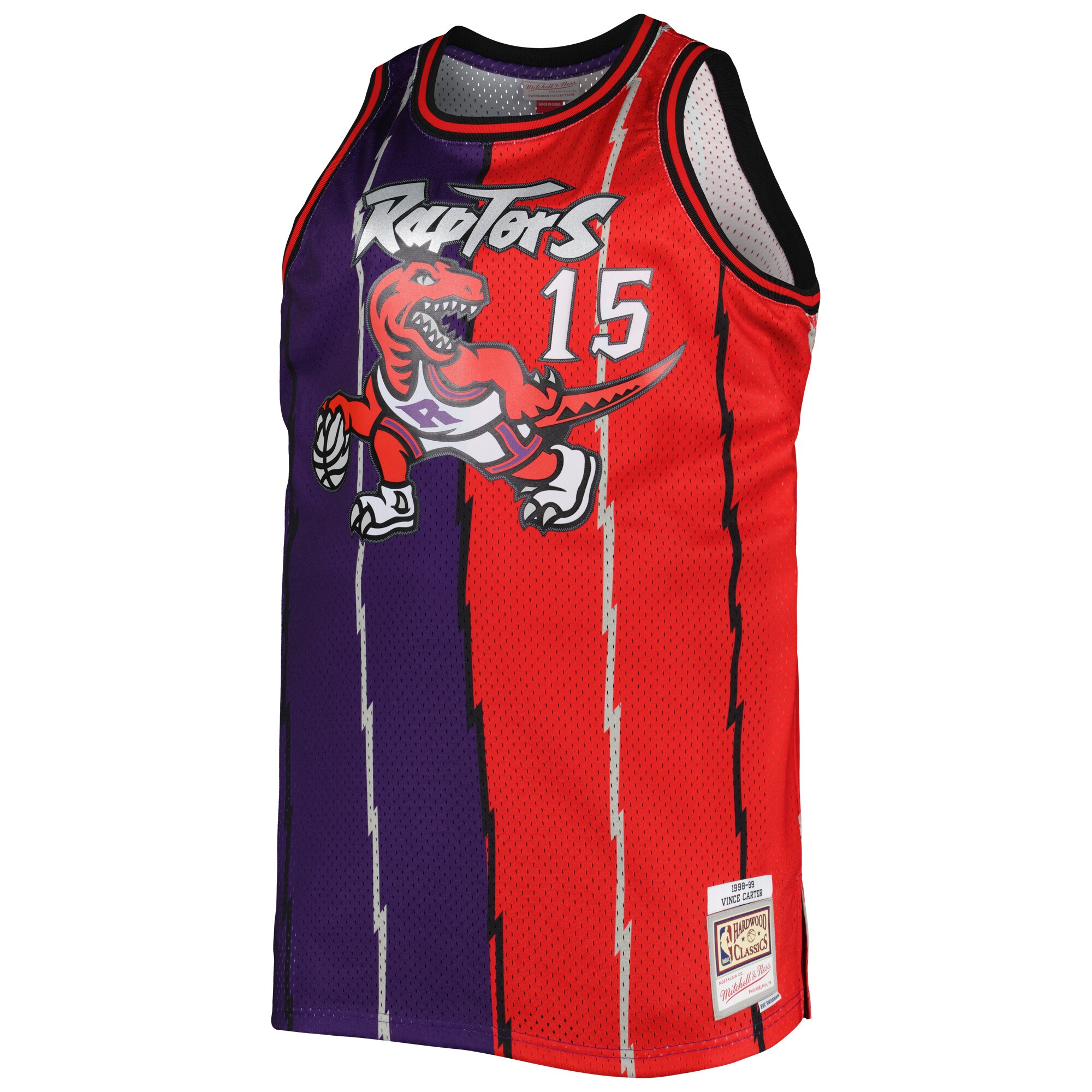 Alternative view of Vince Carter Toronto Raptors Mitchell & Ness Big & Tall Hardwood Classics 1998/99 Split Swingman Jersey - Purple/red