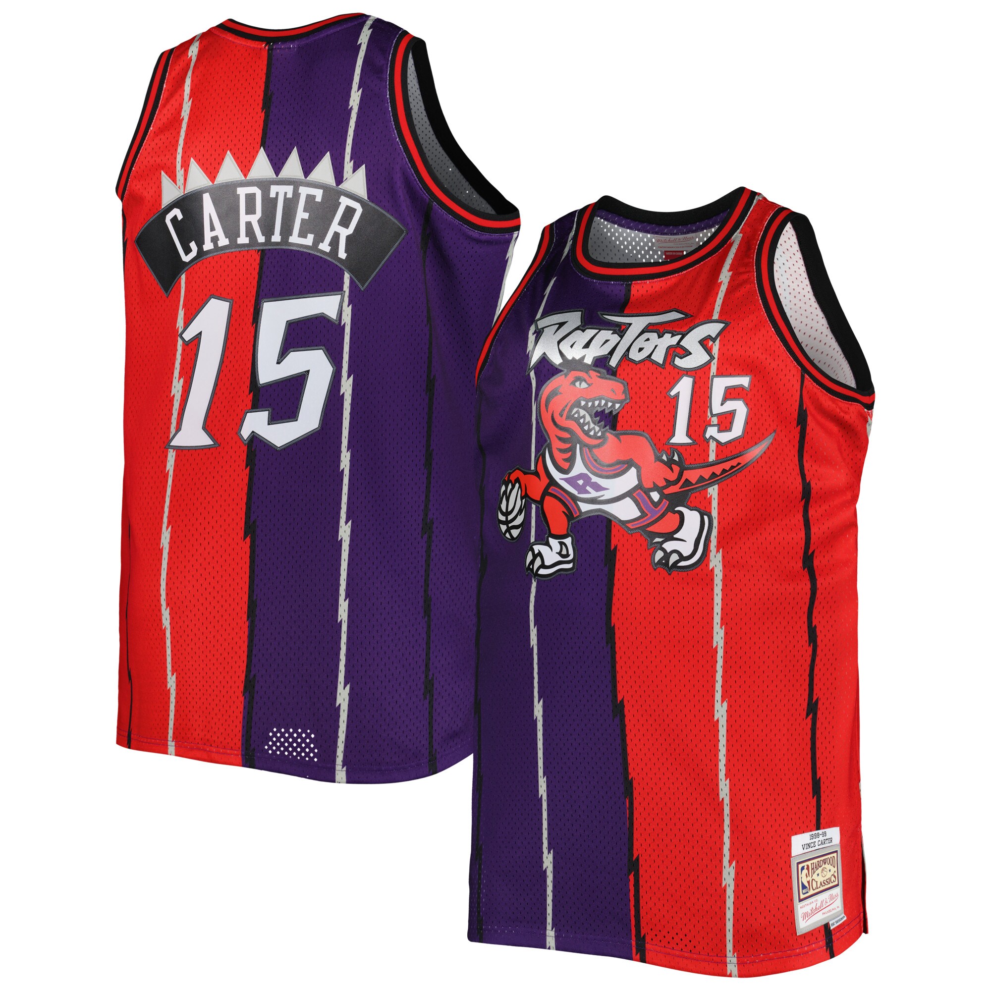 Alternative view of Vince Carter Toronto Raptors Mitchell & Ness Big & Tall Hardwood Classics 1998/99 Split Swingman Jersey - Purple/red