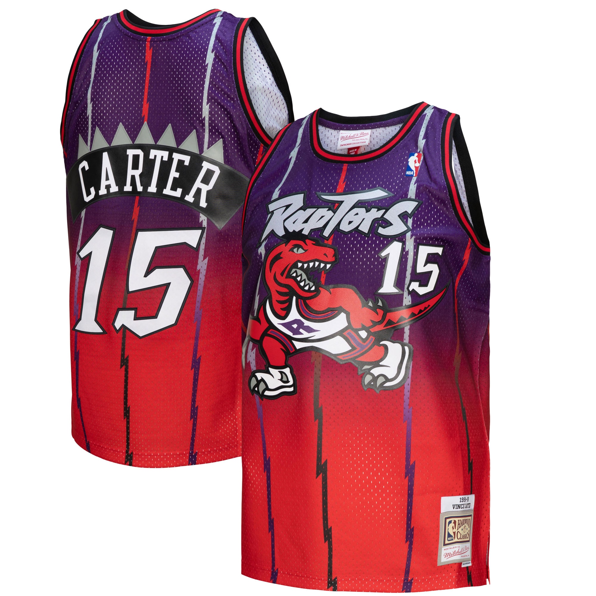 Vince Carter Toronto Raptors Mitchell & Ness 1998/99 Hardwood Classics Fadeaway Swingman Player Jersey - Red/purple