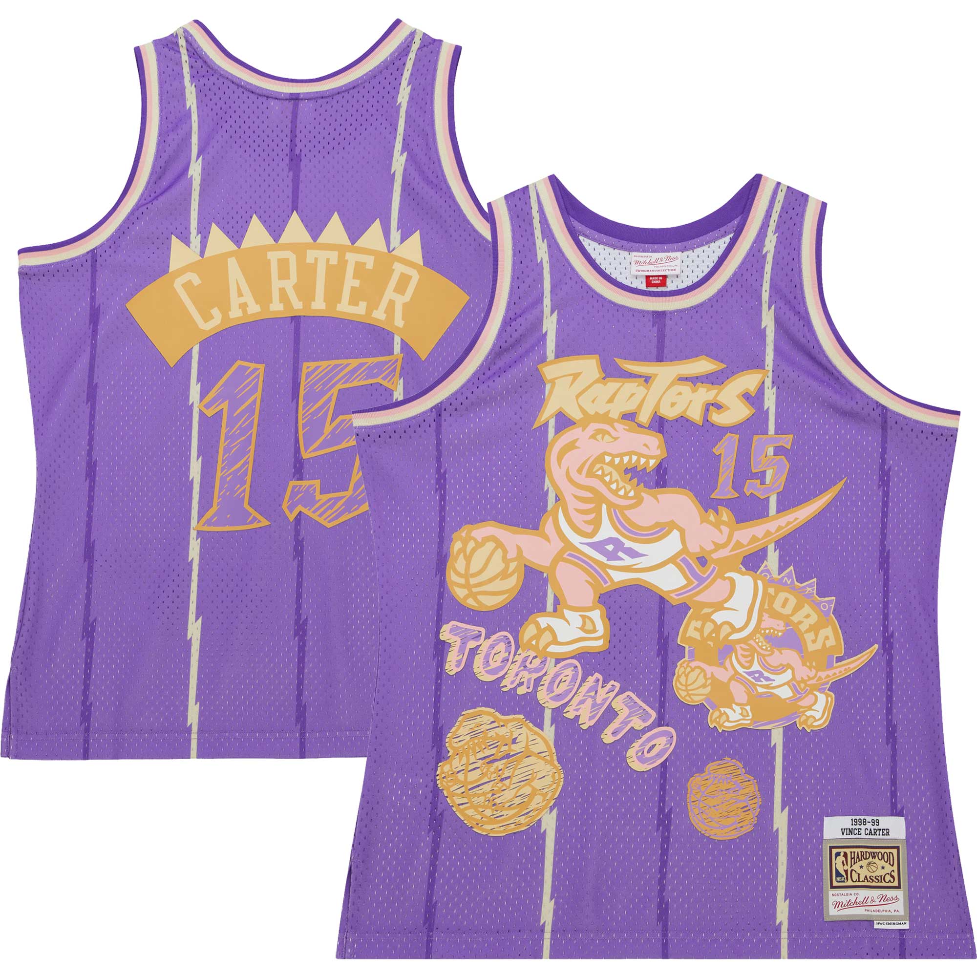 Alternative view of Vince Carter Toronto Raptors Mitchell & Ness 1998/99 Swingman Sidewalk Sketch Jersey - Purple