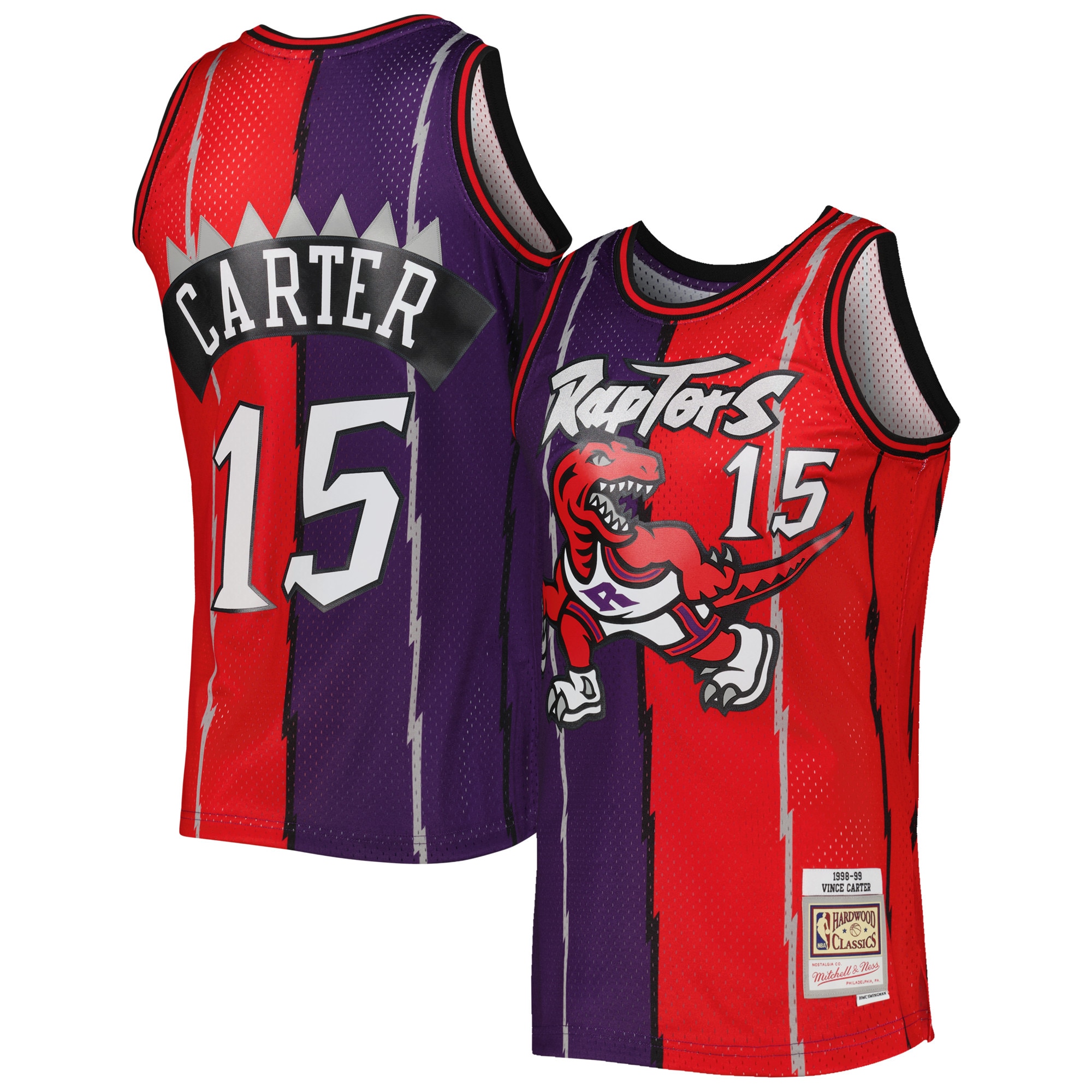 Vince Carter Toronto Raptors Mitchell & Ness Hardwood Classics 1998/99 Split Swingman Jersey - Purple/red
