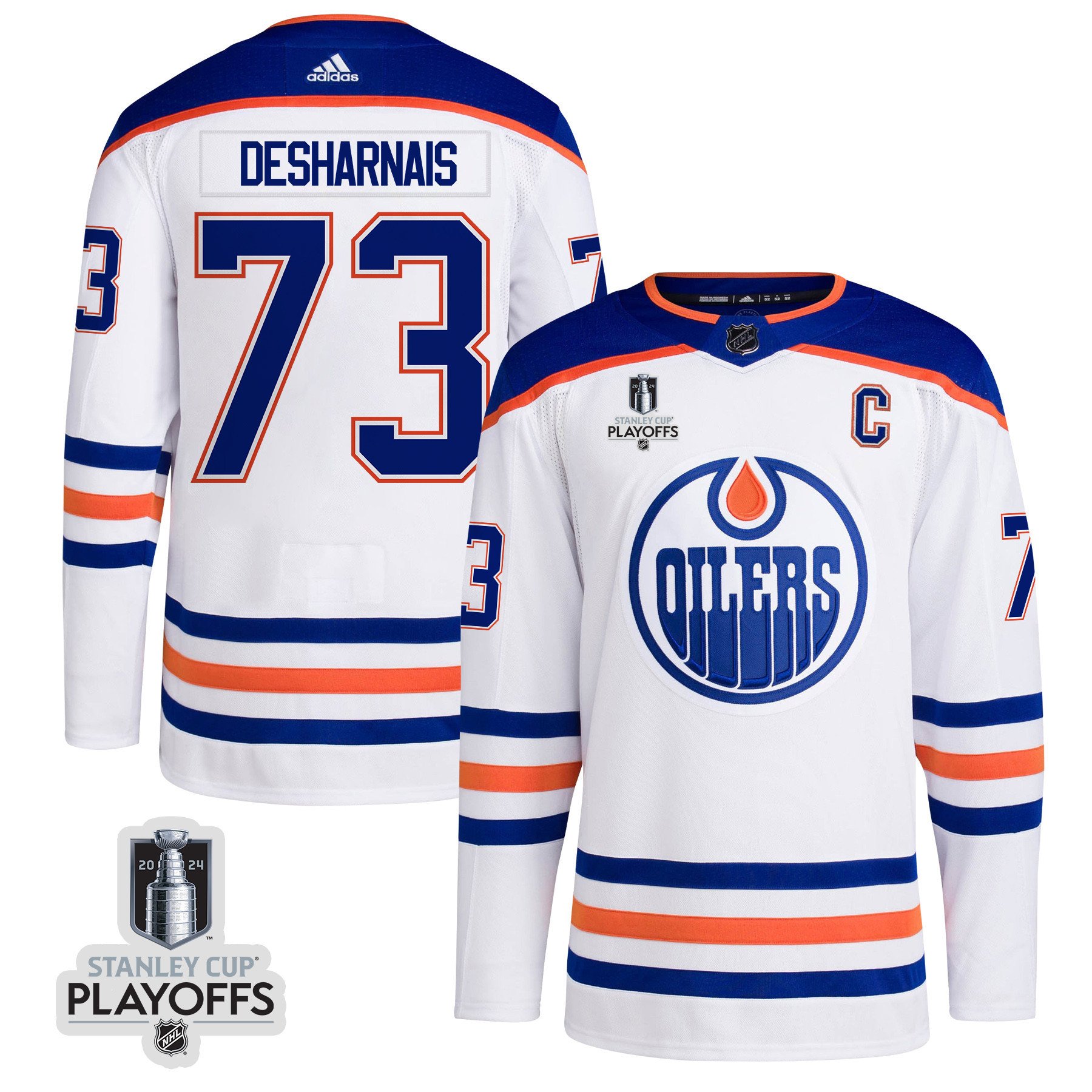 Vincent Desharnais 73 Edmonton Oilers 2024 NHL Playoffs Patch Away Jersey - Men, White - JS956 