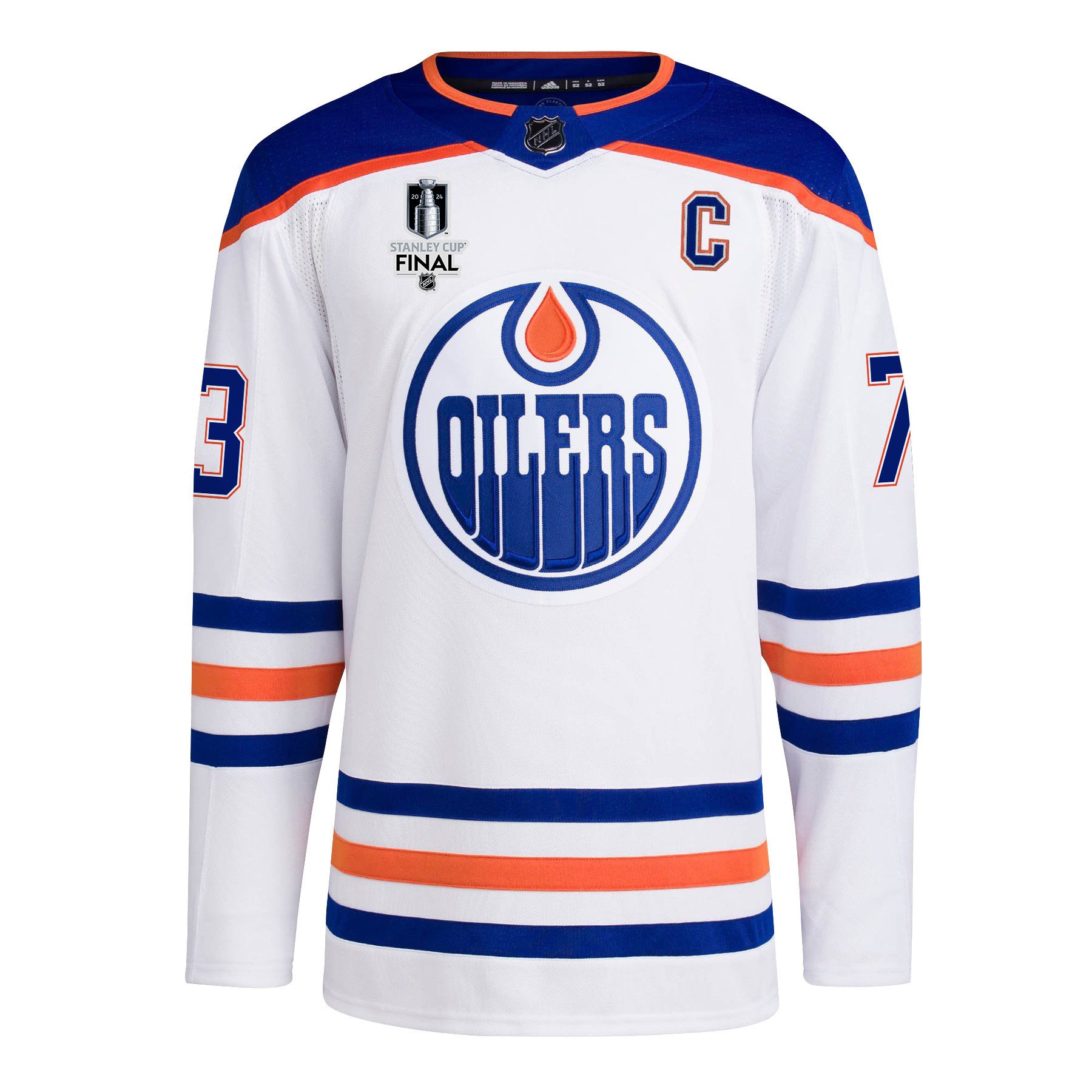 Alternative view of Vincent Desharnais 73 Edmonton Oilers 2024 STANLEY CUP Final Away Jersey - Men, White - JS655 