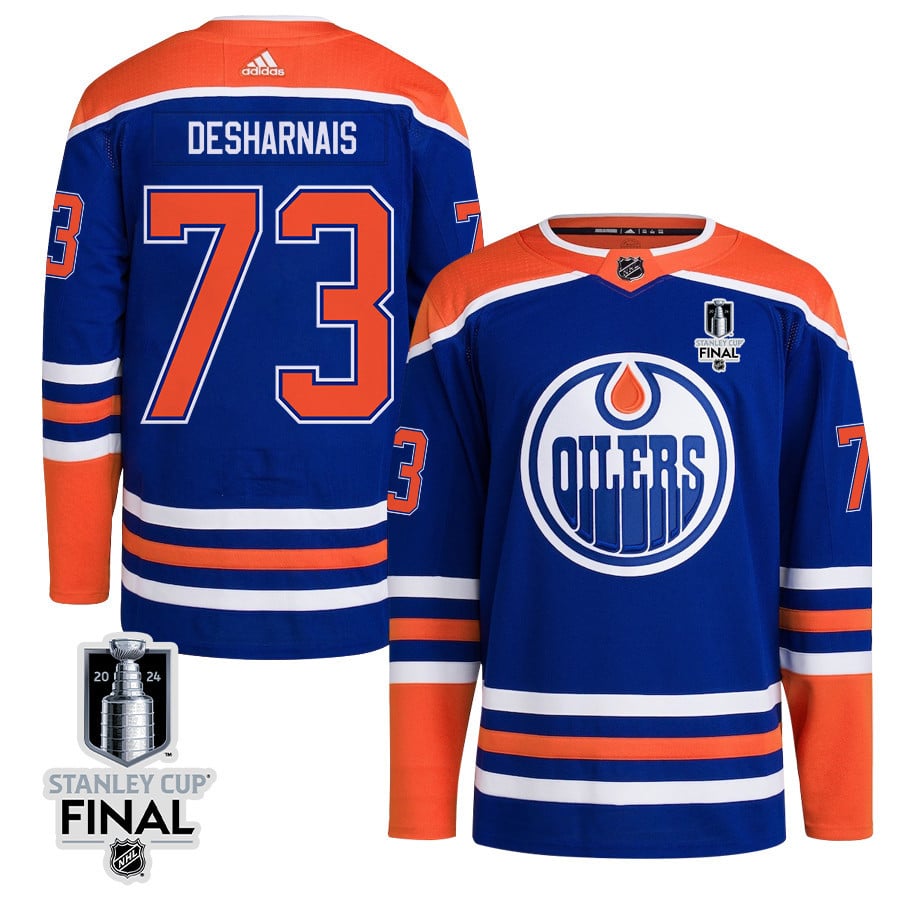 Vincent Desharnais 73 Edmonton Oilers 2024 STANLEY CUP Final Home Primegreen Jersey - Men, Royal - JS475 