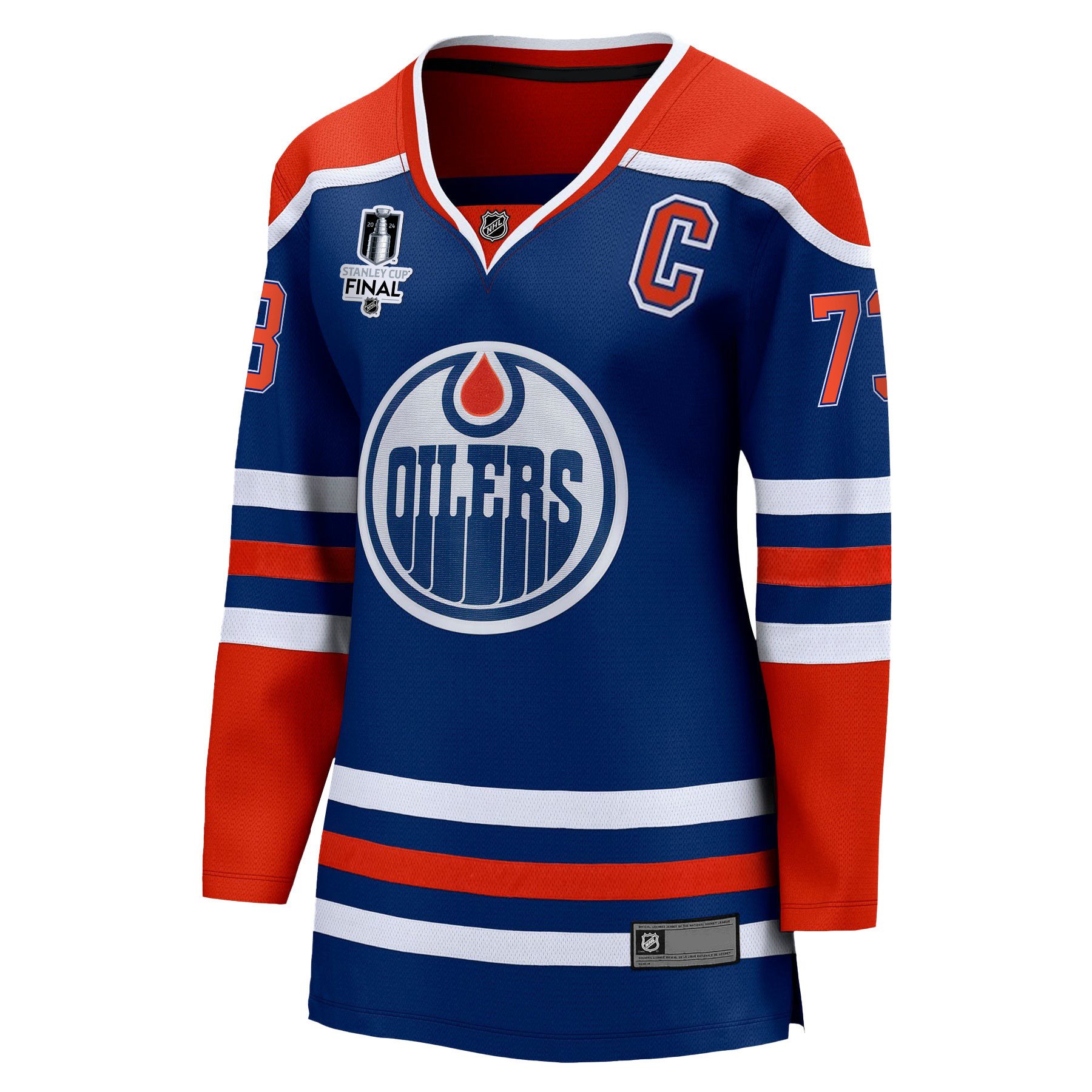 Alternative view of Vincent Desharnais 73 Edmonton Oilers 2024 STANLEY CUP Final Women's Home Jersey - Royal - JS685 