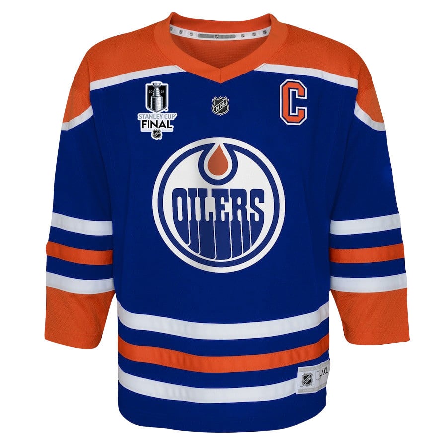Alternative view of Vincent Desharnais 73 Edmonton Oilers 2024 STANLEY CUP Final Youth Home Jersey - Royal - JS618 