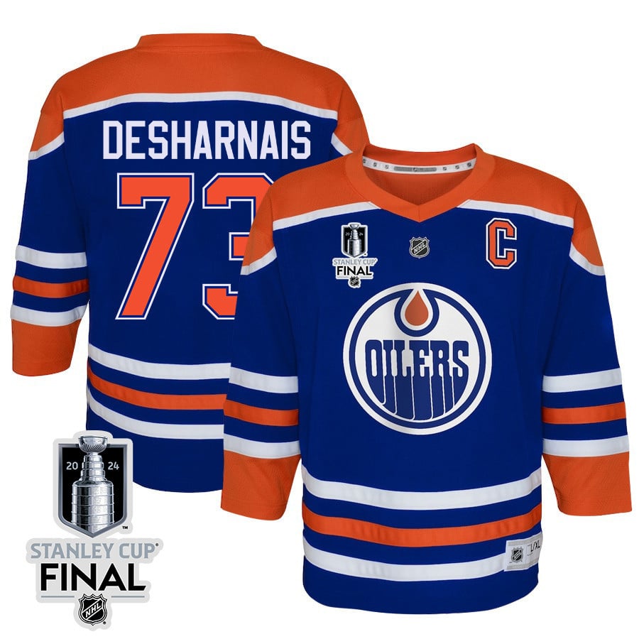 Vincent Desharnais 73 Edmonton Oilers 2024 STANLEY CUP Final Youth Home Jersey - Royal - JS618 
