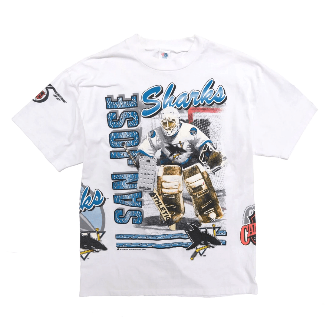 Vintage San Jose Sharks Bulletin Athletic T-Shirt - White - JS706 