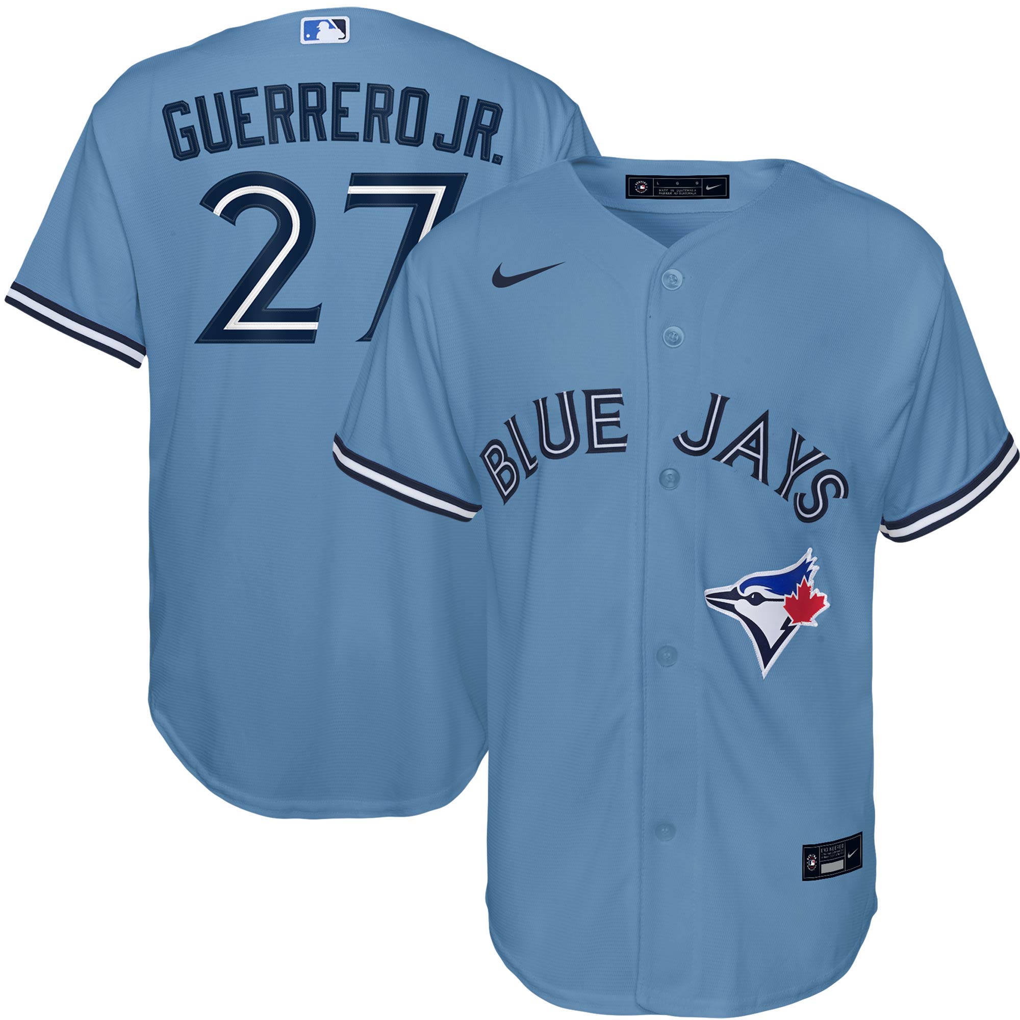 Alternative view of Vladimir Guerrero Jr. Toronto Blue Jays Youth Alternate Replica Player Jersey - Powder Blue