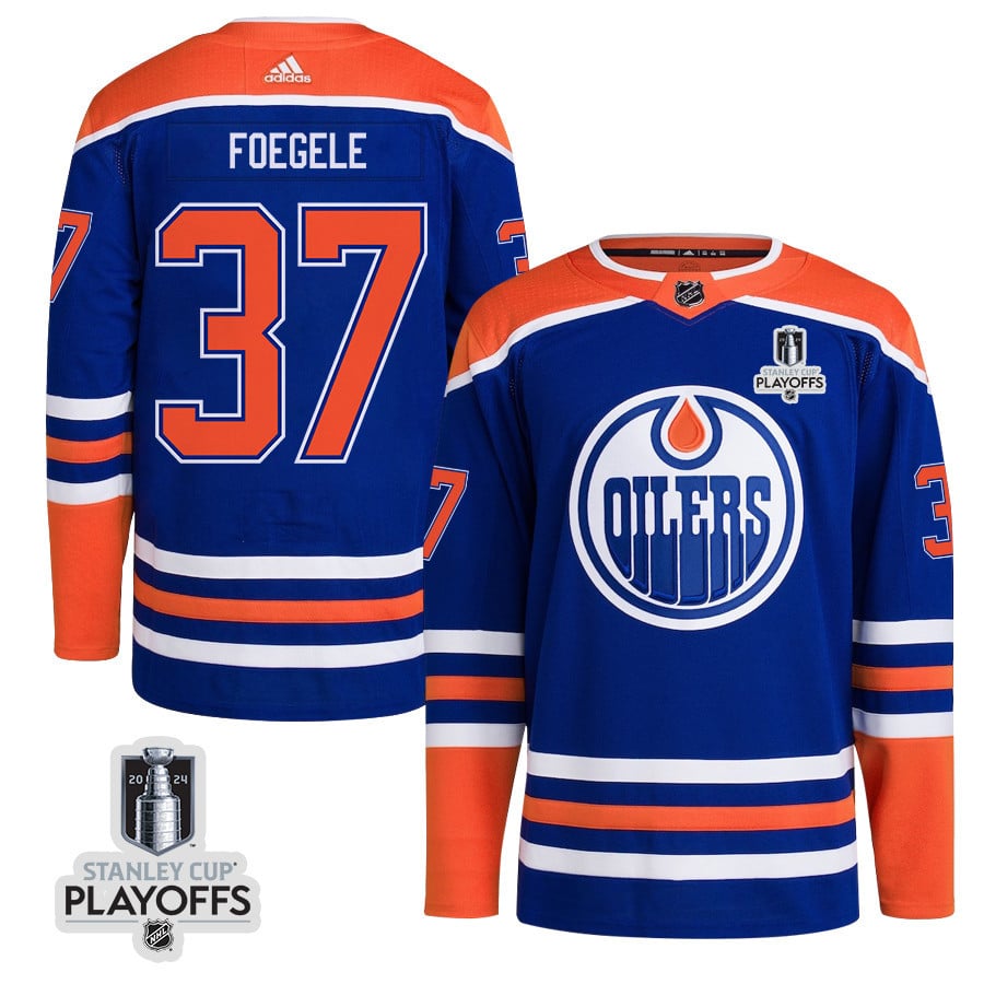 Warren Foegele 37 Edmonton Oilers 2024 NHL Playoffs Patch Home Jersey - Men - JS164 
