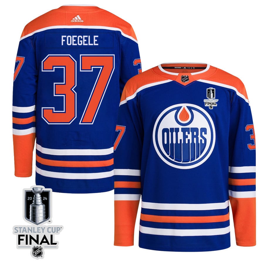 Warren Foegele 37 Edmonton Oilers 2024 STANLEY CUP Final Home Primegreen Jersey - Men, Royal - JS785 
