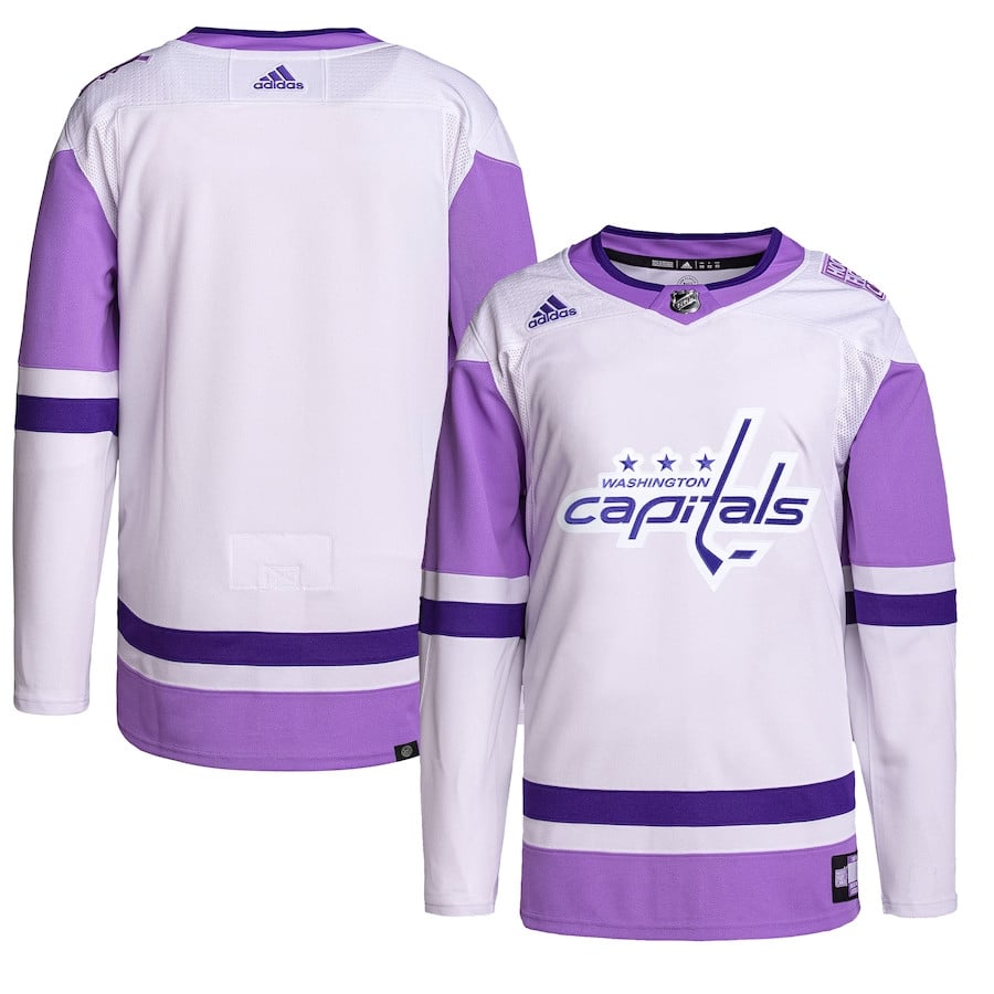 Washington Capitals Hockey Fights Cancer Primegreen Men Jersey - White/Purple - JS129 