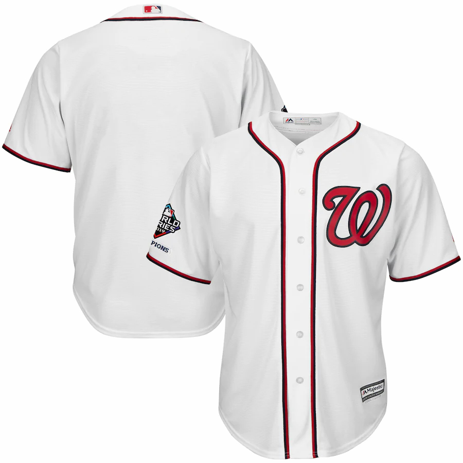 Washington Nationals Majestic 2019 World Series Champions Home Official Cool Base Bar Patch Jersey – White