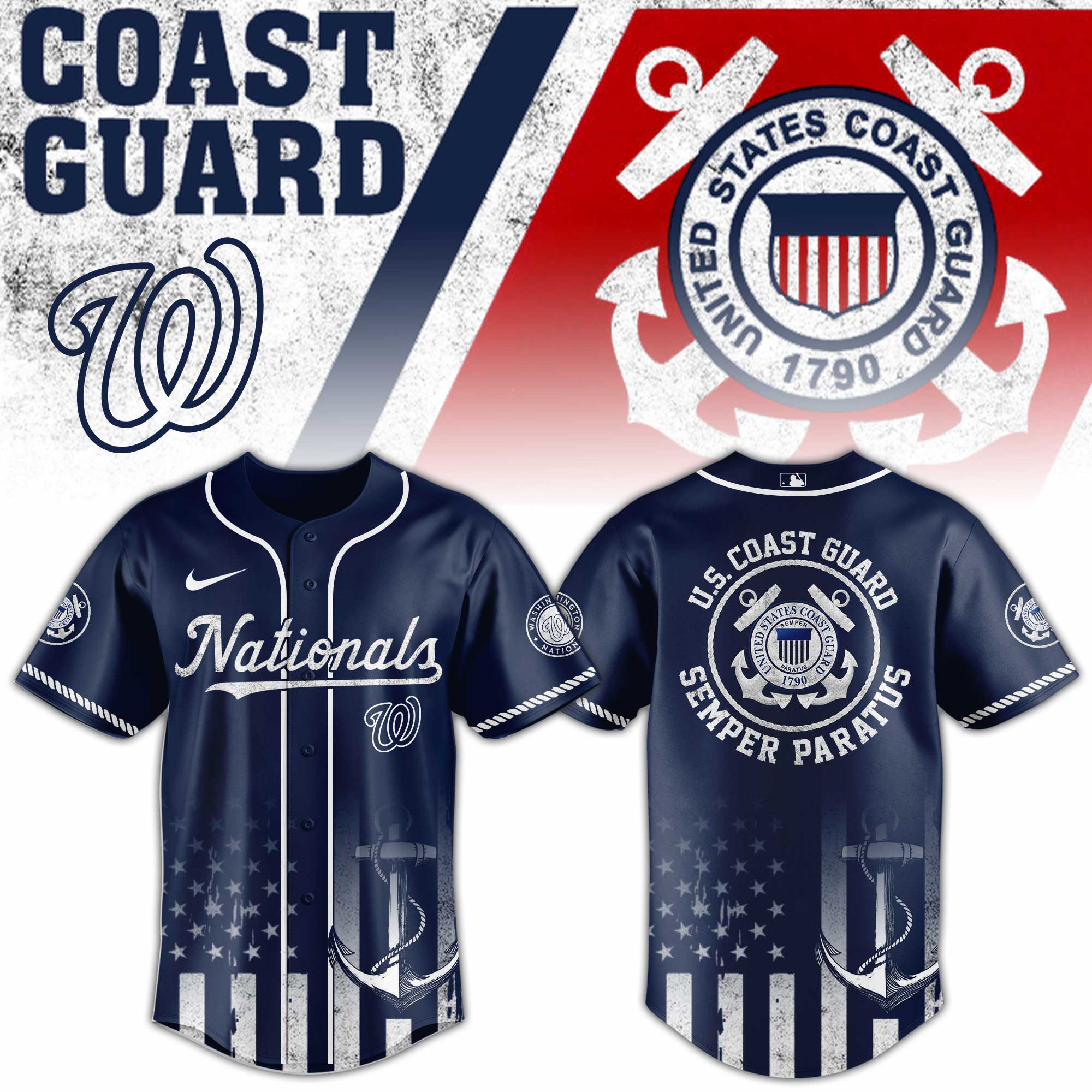 Washington Nationals Mlb X Usa Coast Guard Custom Baseball Jersey