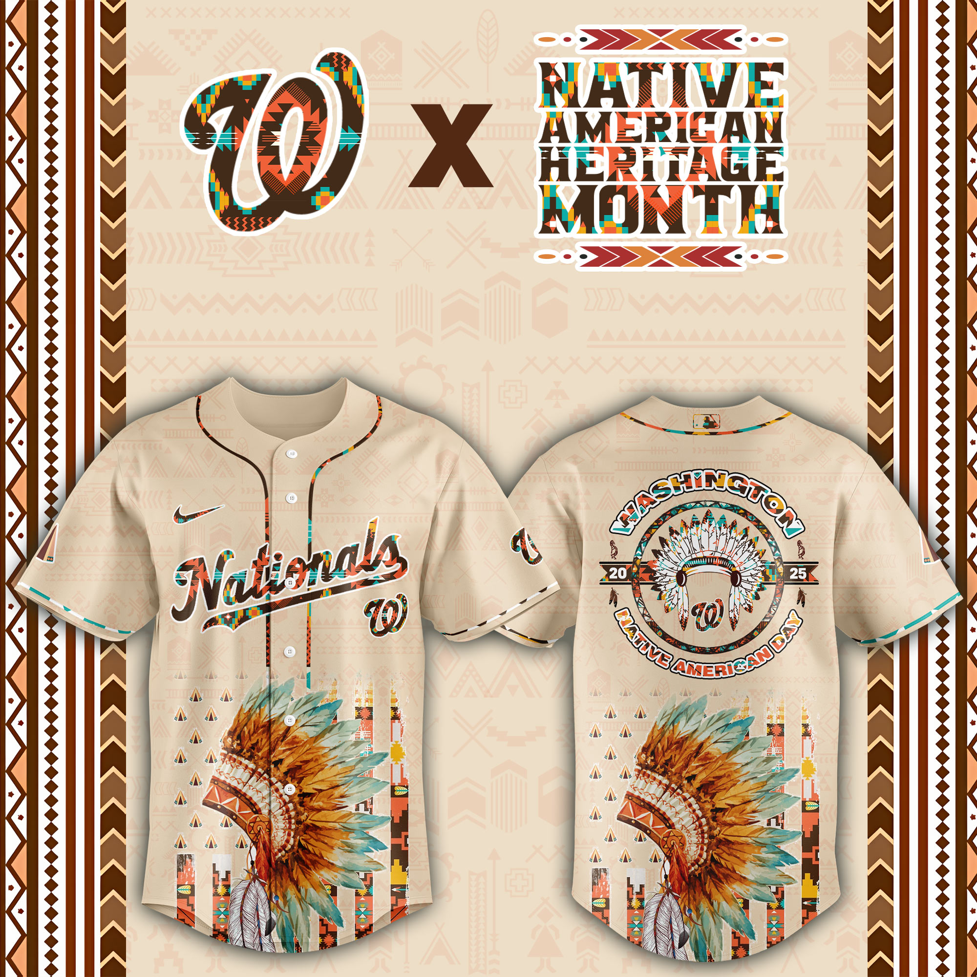 Washington Nationals Native American Heritage Month Custom Baseball Jersey