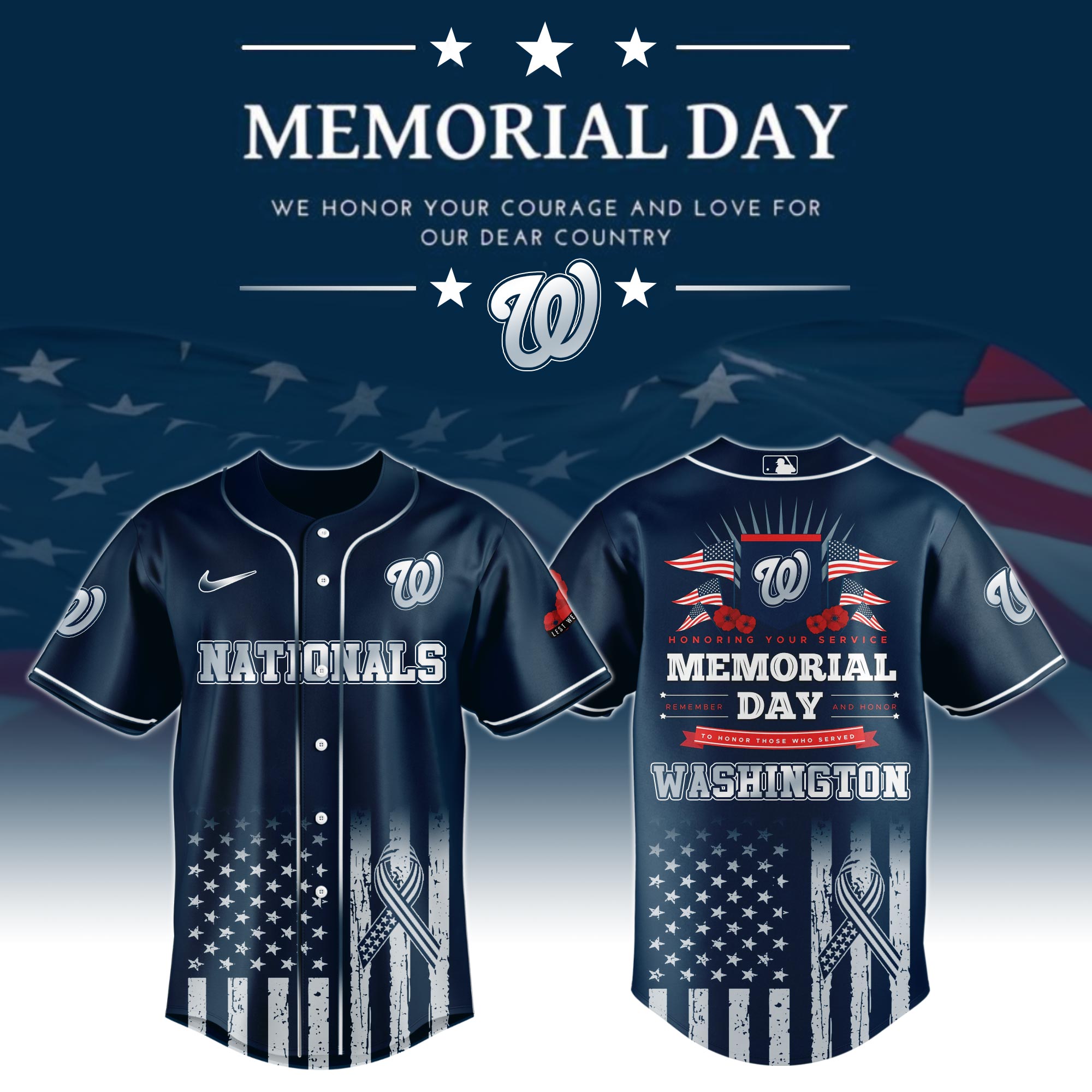 Washington Nationals Special Memorial Day Limited Edition Custom Baseball Jersey