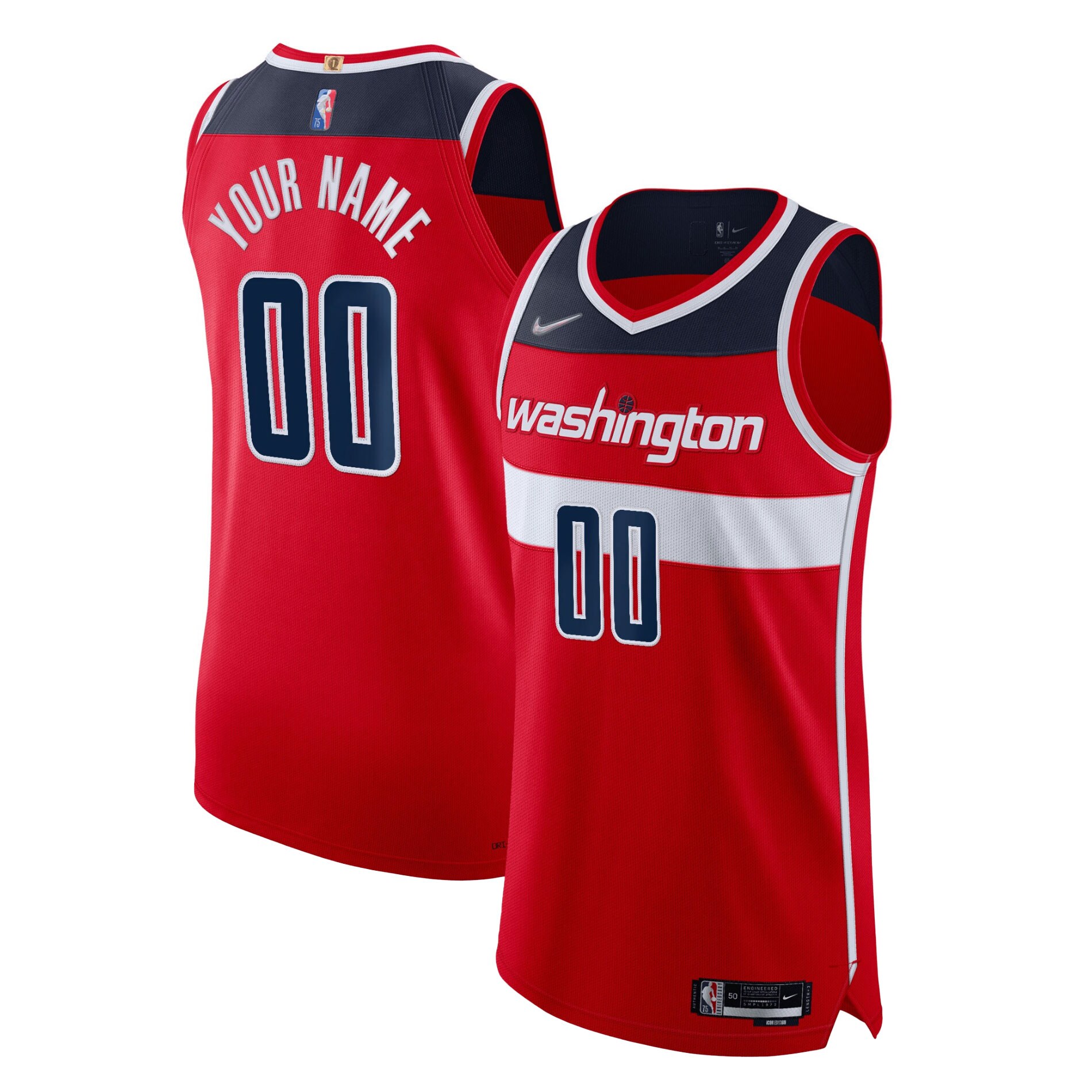 Washington Wizards 2021/22 Diamond Authentic Custom Jersey - Icon Edition - Red
