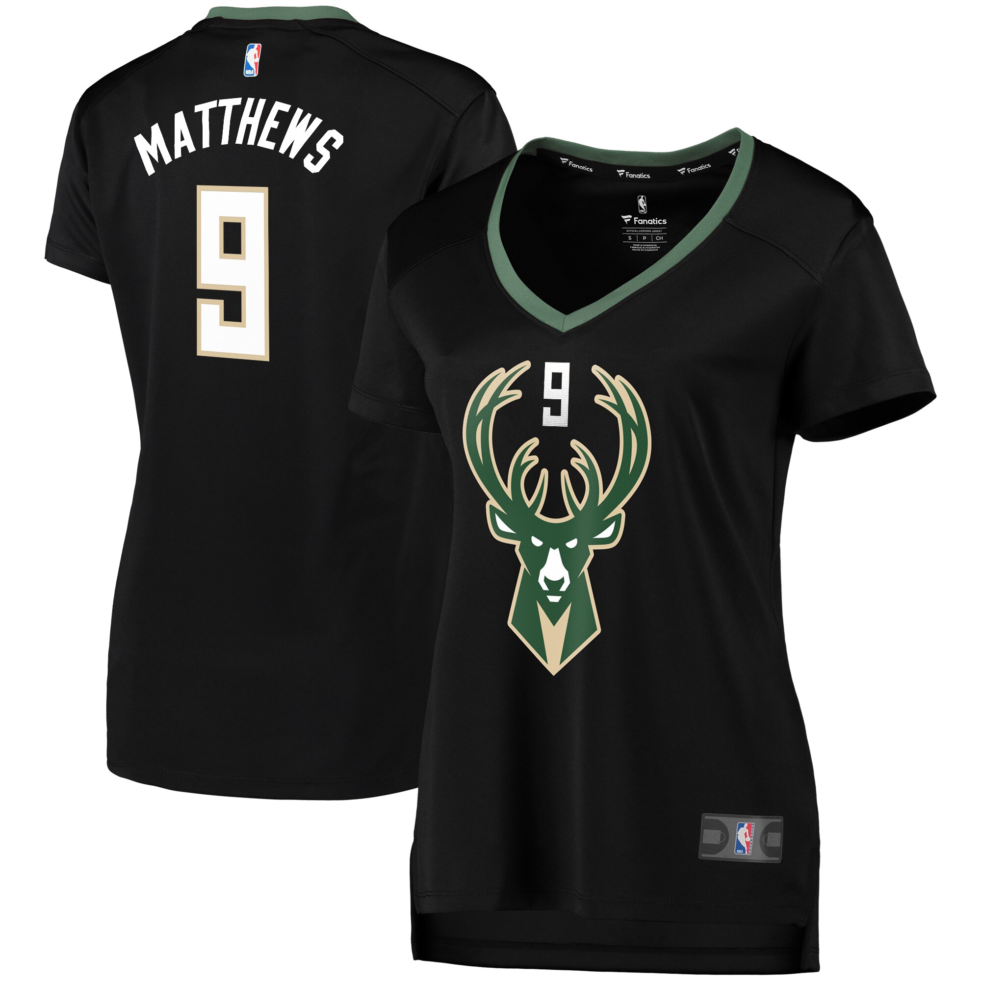 Alternative view of Wesley Matthews Milwaukee Bucks Fanatics Branded Women’s Fast Break Replica Jersey Black – Statement Edition
