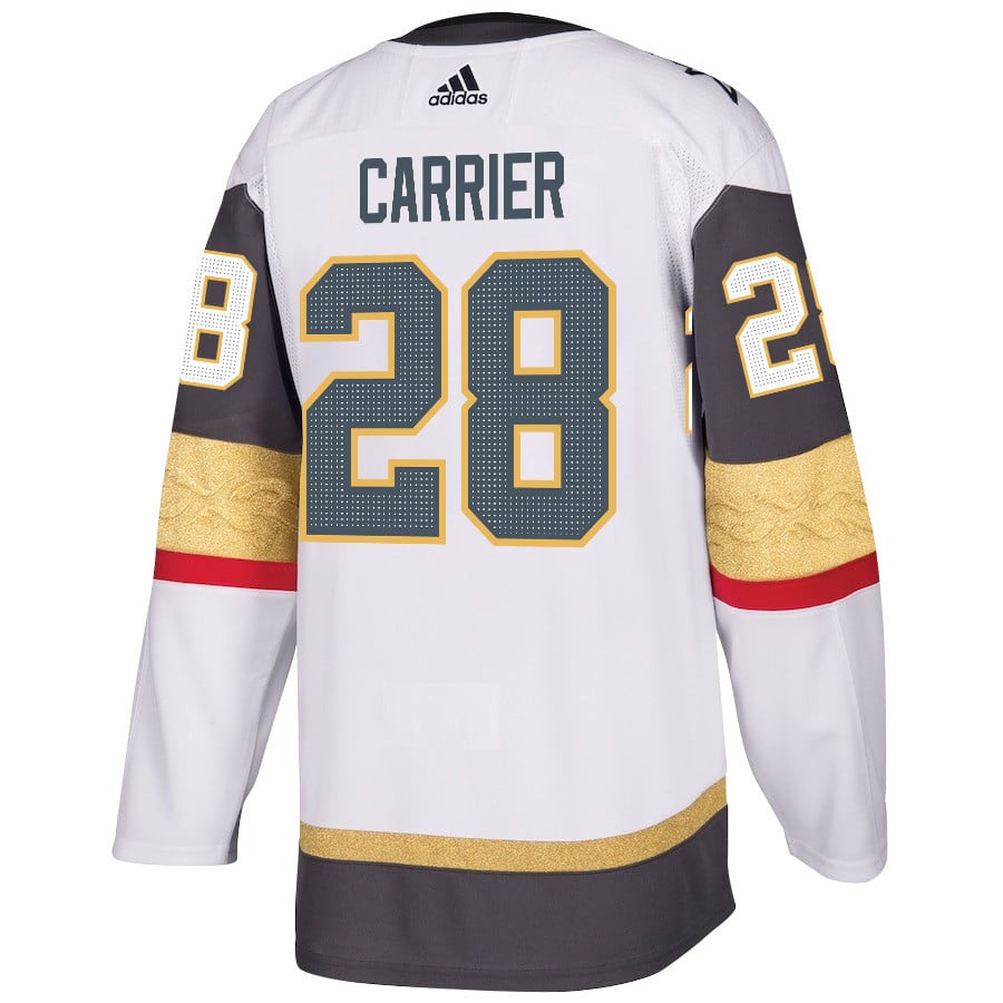 Alternative view of William Carrier 28 Vegas Golden Knights Stanley Cup 2023 Final Patch Away Breakaway Men Jersey - White - JS989 