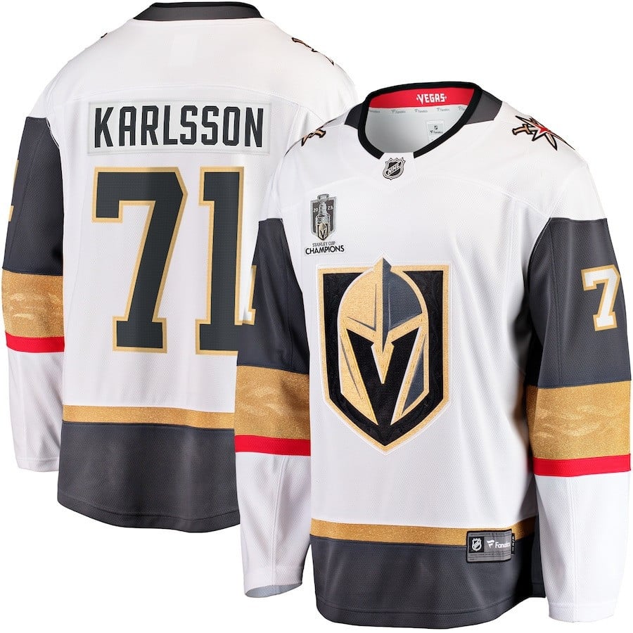 William Karlsson 71 Vegas Golden Knights 2023 Stanley Cup Champions Patch Away Breakaway Player Jersey - White - JS520 