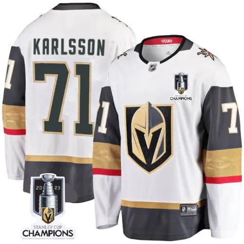 William Karlsson 71 Vegas Golden Knights 2023 Stanley Cup Champions Patch Away Breakaway Player Jersey - White - JS679 