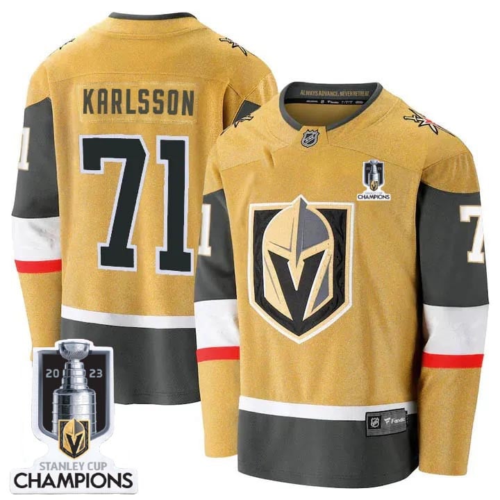 William Karlsson 71 Vegas Golden Knights 2023 Stanley Cup Champions Patch Breakaway Home Jersey - Gold - JS847 