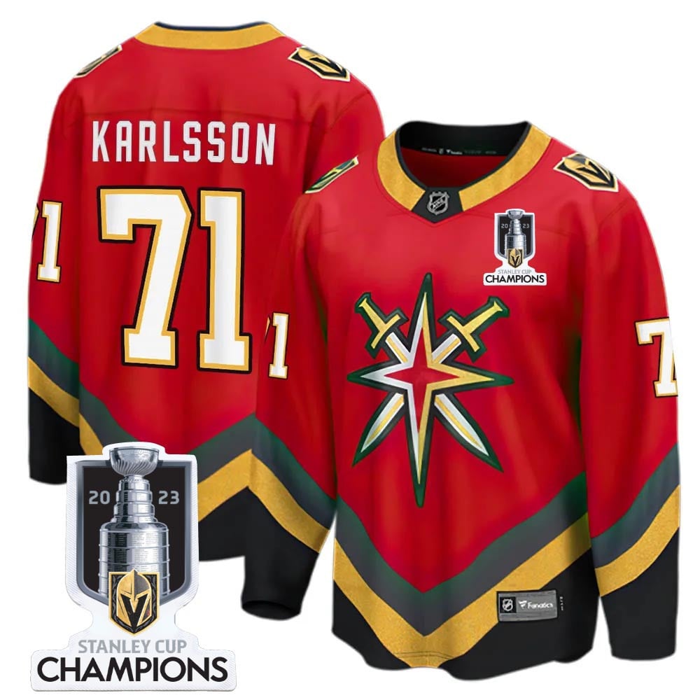 William Karlsson 71 Vegas Golden Knights 2023 Stanley Cup Champions Patch Reverse Editon Jersey - Red - JS631 