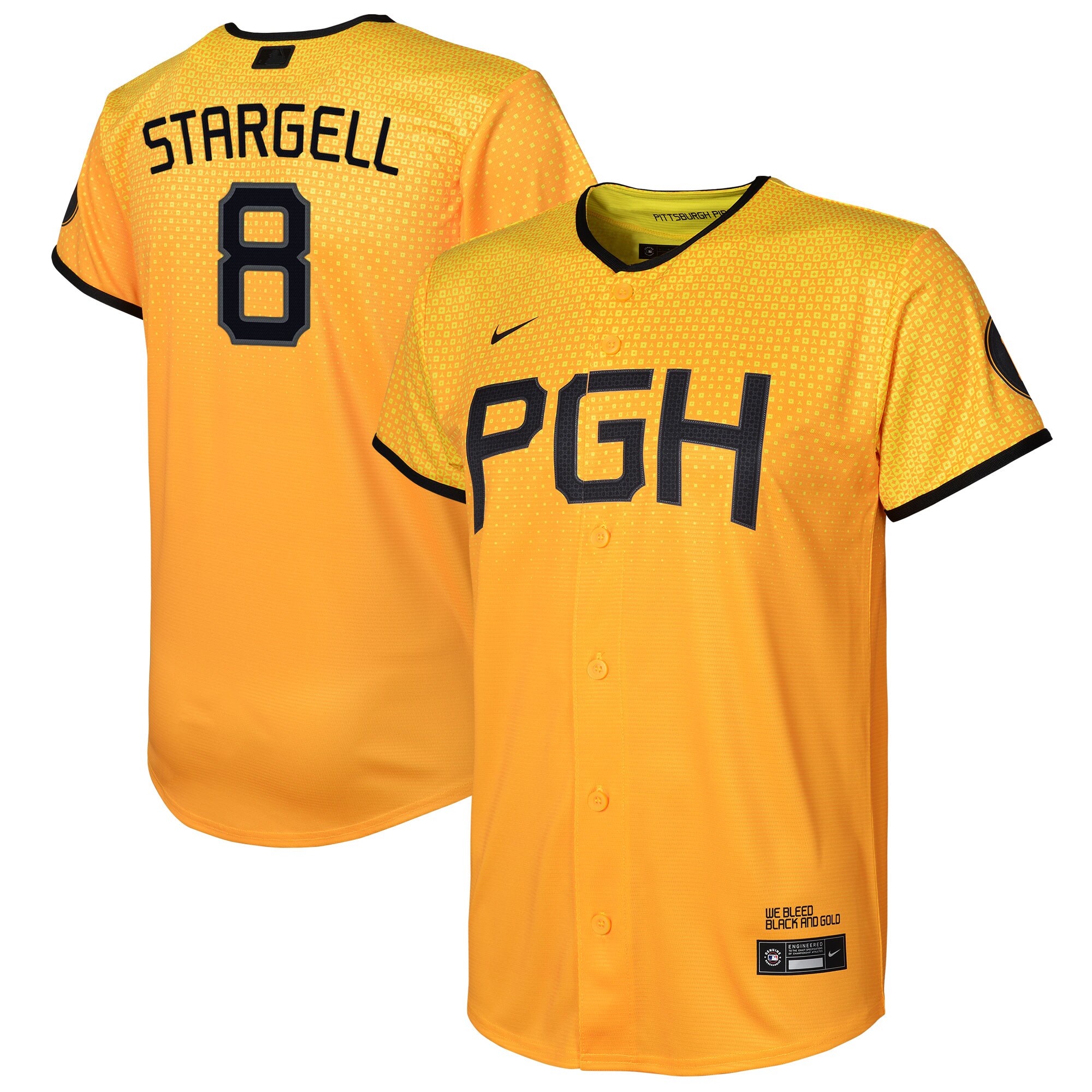 Alternative view of Willie Stargell Pittsburgh Pirates Youth 2023 City Connect Replica Player Jersey - Gold